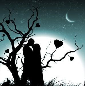 Lovers Moon Moonlight hearts I LOVE YOU Tree Country Stars Kissing Kisses hugs Hug Showing some love Couple Great Sexy hot that's Blue Black