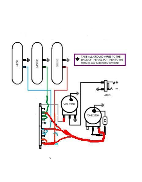 wiring diagram for 5-Way, Oak-Grigsby, 2-Pole Superswitch | Fender