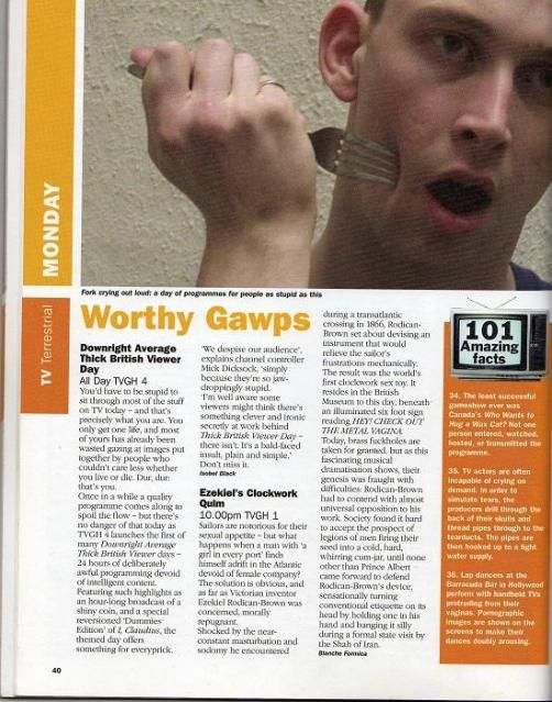 Page from Charlie Brooker's TV Go Home showing a man sticking a fork into his face