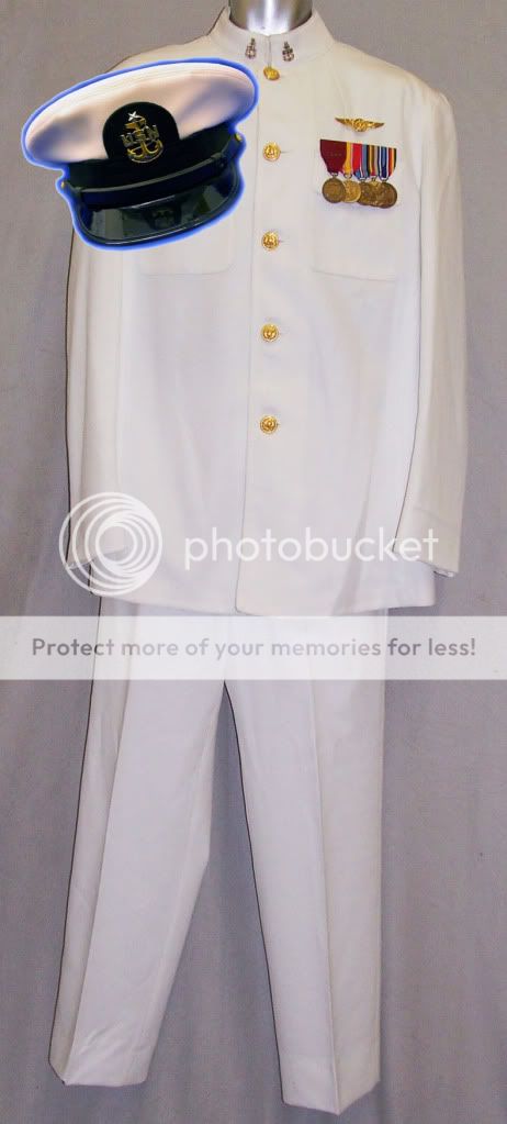 US Navy Decorated Senior Chief Petty Officer Dress White Choker Uniform ...