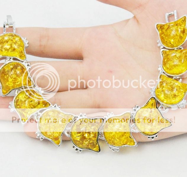 GOLDEN YELLOW CAT KITTY BALTIC AMBER TENNIS BRACELET  