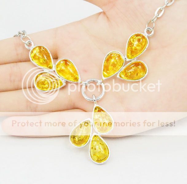 FLORAL TEARDROP GOLDEN YELLOW BALTIC AMBER NECKLACE  